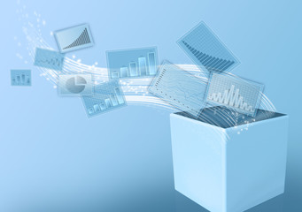 Fototapete - Economic graphs flying in the white box.