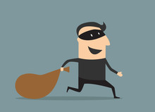 Cartoon Thief In Mask With Sack