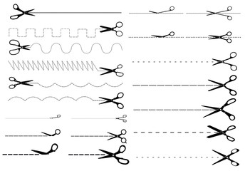 Wall Mural - Dotted and dashed cut lines with scissors set