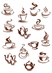 Wall Mural - Fragrant coffee cups in sketch style