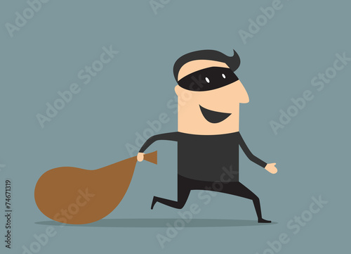 Fotomural Cartoon thief in mask with sack