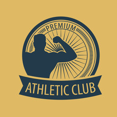 Sticker - emblem with athlete in circle vector illustration, eps10