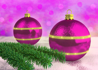 Wall Mural - Purple Christmas balloons decorated with spruce twigs