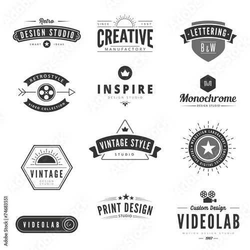 Fotografía Vintage Retro Logos Labels vector. Typography Logo