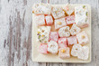 Assortment of Turkish Delight, Colorful cubes of Turkish delights.