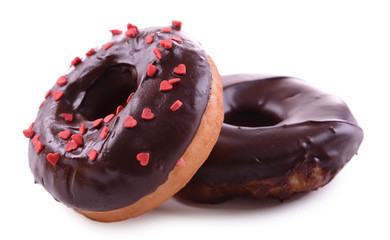 Delicious donuts with glaze isolated on white