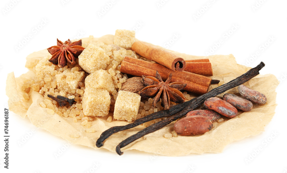 Christmas spices and baking ingredients isolated on white