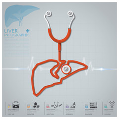 Wall Mural - Liver Shape Stethoscope Health And Medical Infographic