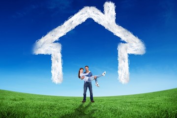 Aufkleber - Composite image of man lifting up his girlfriend