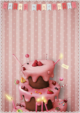 Greeting card or poster to celebrate with cake