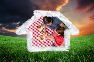 Poster - Two friends lying on a blankket with a picnic