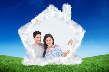 Aufkleber - Composite image of woman being given a house key