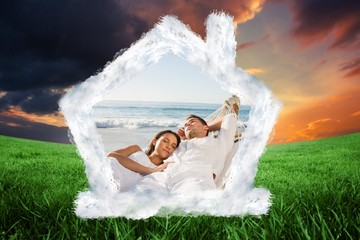 Poster - Composite image of calm couple napping in a hammock