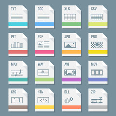 Poster - vector flat light colors file formats icons with symbols