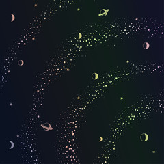 Poster - Retro futuristic background with space, stars and planets