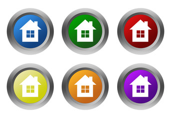 Wall Mural - set of rounded colorful buttons with house symbol