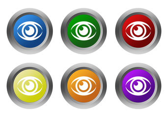 Wall Mural - set of rounded colorful buttons with eye symbol