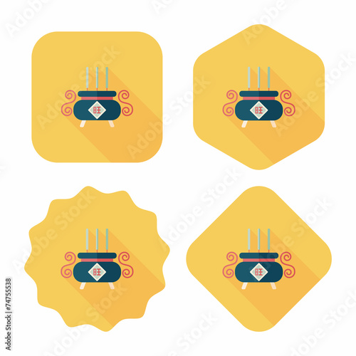 Fényképezés Chinese censer flat icon with long shadow,eps10