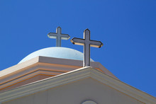 Domes And Crosses On Greek Orthodox Church