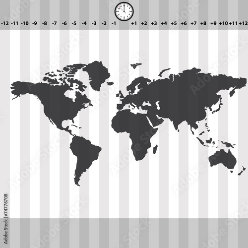 Naklejka ścienna time zones world map with clock and stripes eps10