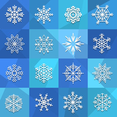 Poster - Different snowflakes set. Design elements