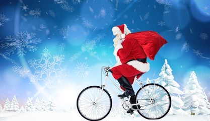 Poster - Composite image of santa claus delivering gifts with bicycle