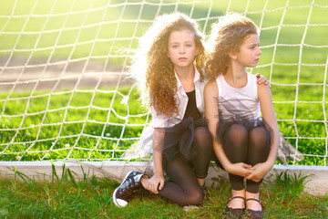 portrait of a two beautiful fashion little girl
