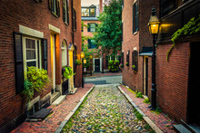 Acorn Street, In Beacon Hill, Boston, Massachusetts.
