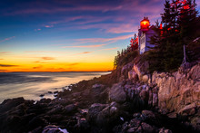 Bass Harbor Lighthouse At Sunset, In Acadia National Park, Maine
