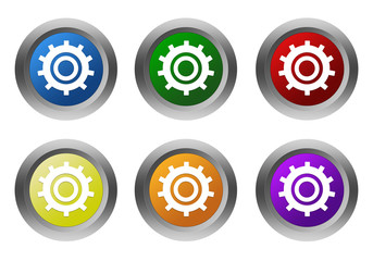 Wall Mural - set of rounded colorful buttons with gears symbol