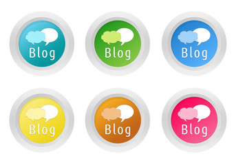 Wall Mural - set of rounded colorful buttons with blog symbol