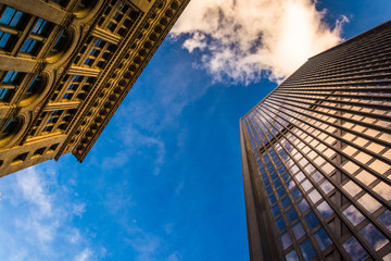 Evening light on buildings in downtown Boston, Massachusetts.