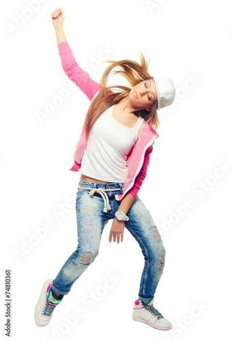 Hip Hop Dancer Girl Dancing Isolated On White Background Buy