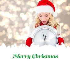 Poster - Composite image of happy festive blonde with clock