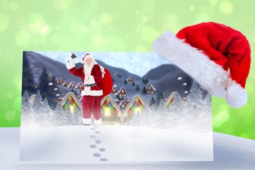 Aufkleber - Composite image of santa delivery presents to village