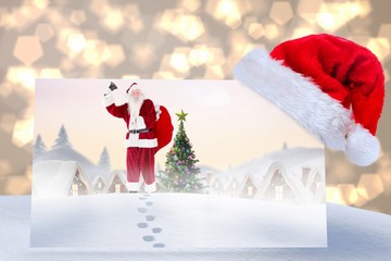 Aufkleber - Composite image of santa delivery presents to village