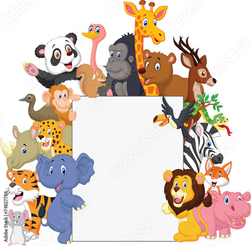 Naklejka dekoracyjna Wild animal cartoon with blank sign