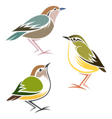 Wall Mural - Stylized Birds - Rusty-naped Pitta, Rock Wren, Rifleman