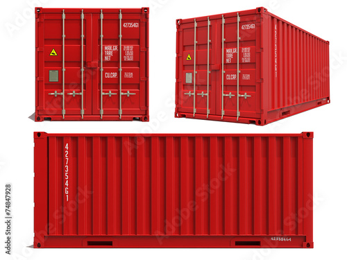 Cuadros en Lienzo Red Container in 3D Isolated on White.