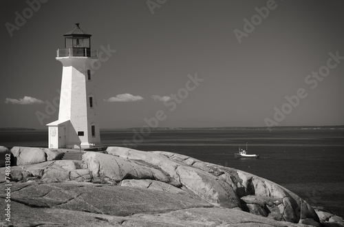 Naklejka - mata magnetyczna na lodówkę Sepia Peggy's Cove lighthouse, Nova Scotia.