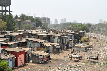 ramshackle huts in mumbai's slum dharavi