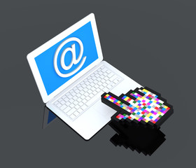 Poster - Laptop, multi colored cursor hand and e-mail sign