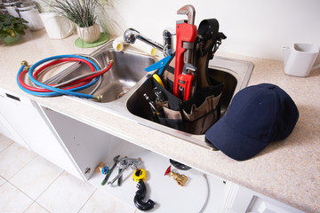 Kitchen Water tap and sink.