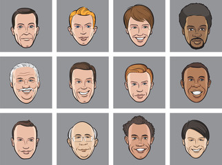 Sticker - Cartoon avatar smiling men faces
