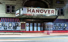 Light Trails And The Old Movie Theater In Hanover, Pennsylvania