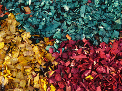 Fotografia, Obraz pattern of yellow, red and greeny blue wood chips