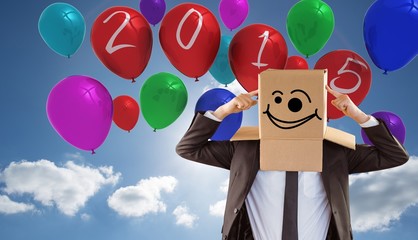 Poster - Composite image of anonymous businessman pointing to box