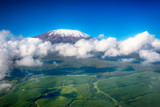 Aerial image of Mount Kilimanjaro, Africa's highest mountain, wi