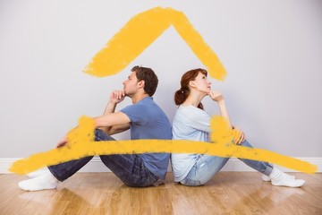 Poster - Composite image of couple sitting on floor together