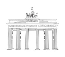 The Brandenburg Gate, Berlin, Germany. Famous Building Sketch